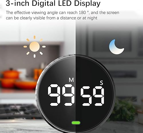 Miniatura 3 de MAIDELI Temporizadores digitales de cocina, temporizador magnético de cuenta regresiva con pantalla LED grande, volumen ajustable para aula, cocina,