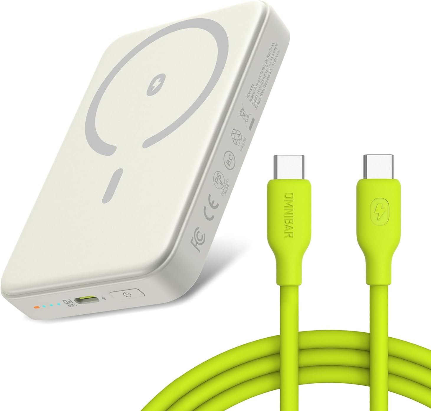 Back to School Deal, 10000mAh Magnetic Power Bank with 240W USB C to USB C Cable Silicone, Wireless Portable Charger with PD Fast Charging, 6FT Type C Charger Cord for iPhone 16 Samsung 25,Lime Green