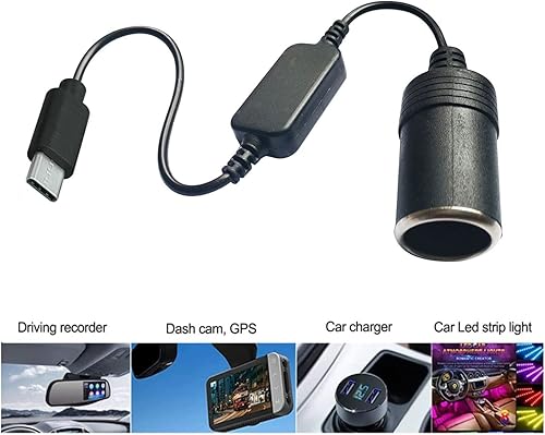 Miniatura 5 de Convertidor de cable USB C a encendedor de cigarrillos de automóvil, adaptador USB C macho a encendedor de cigarrillos de automóvil, cable