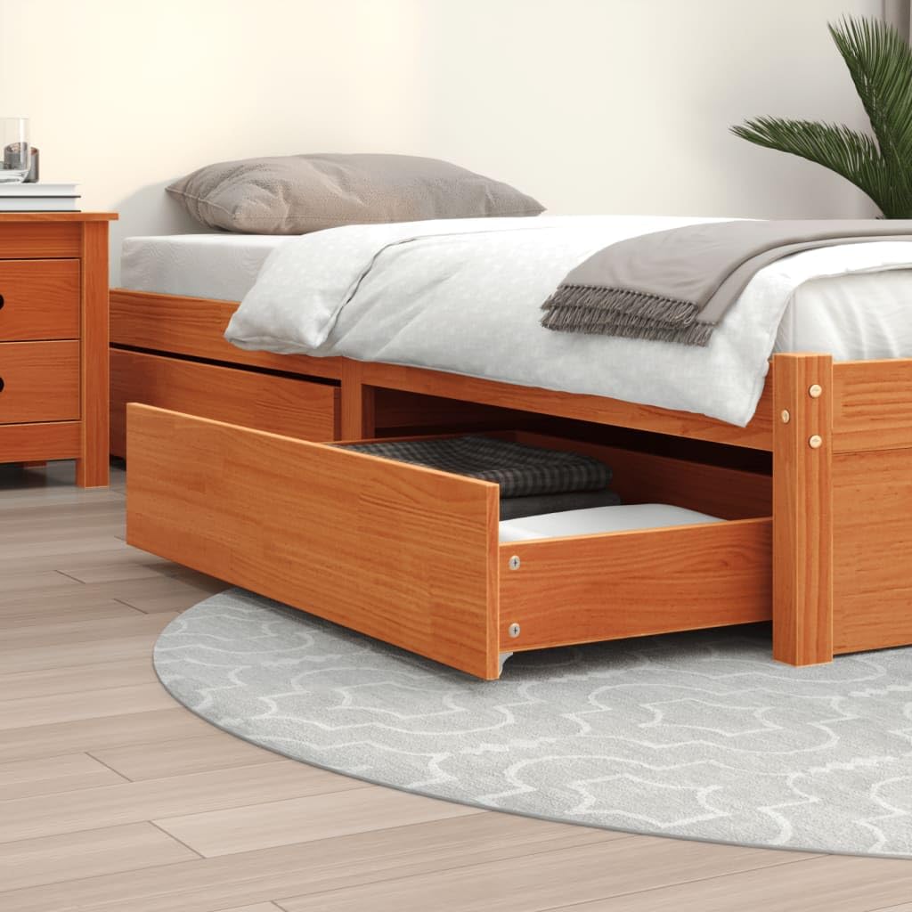 vidaXL Cajones de Cama 4 uds Madera Maciza de Pino marrón Cera, cajón de Almacenamiento, cajón de Cama de Madera Maciza, gaveta de Cama