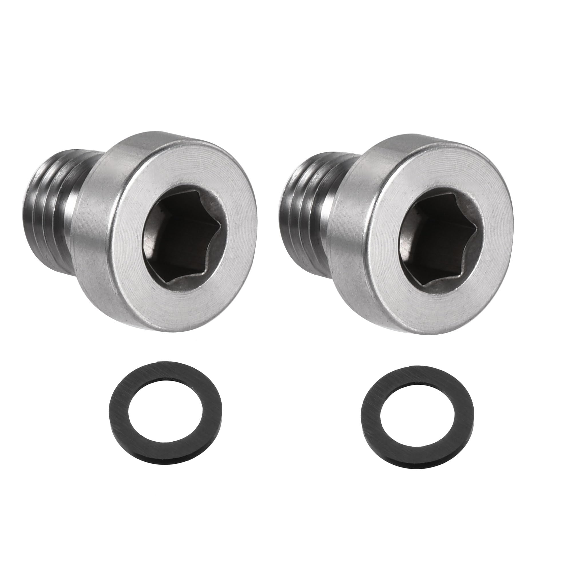uxcell Stainless Steel Inner Hex Head M8x1 Pipe Fitting Plug with Seal Ring for Terminate Pipe Ends 2Pcs