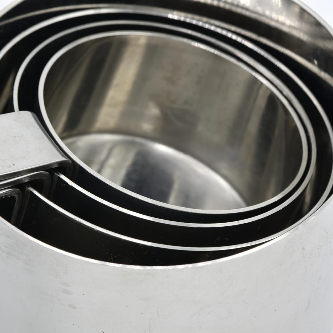Tala Miarka ze stali nierdzewnej, zestaw 4 sztuk, wymiary w mililitrach i kubki, schludne gniazdo do przechowywania, metaliczne srebrne
