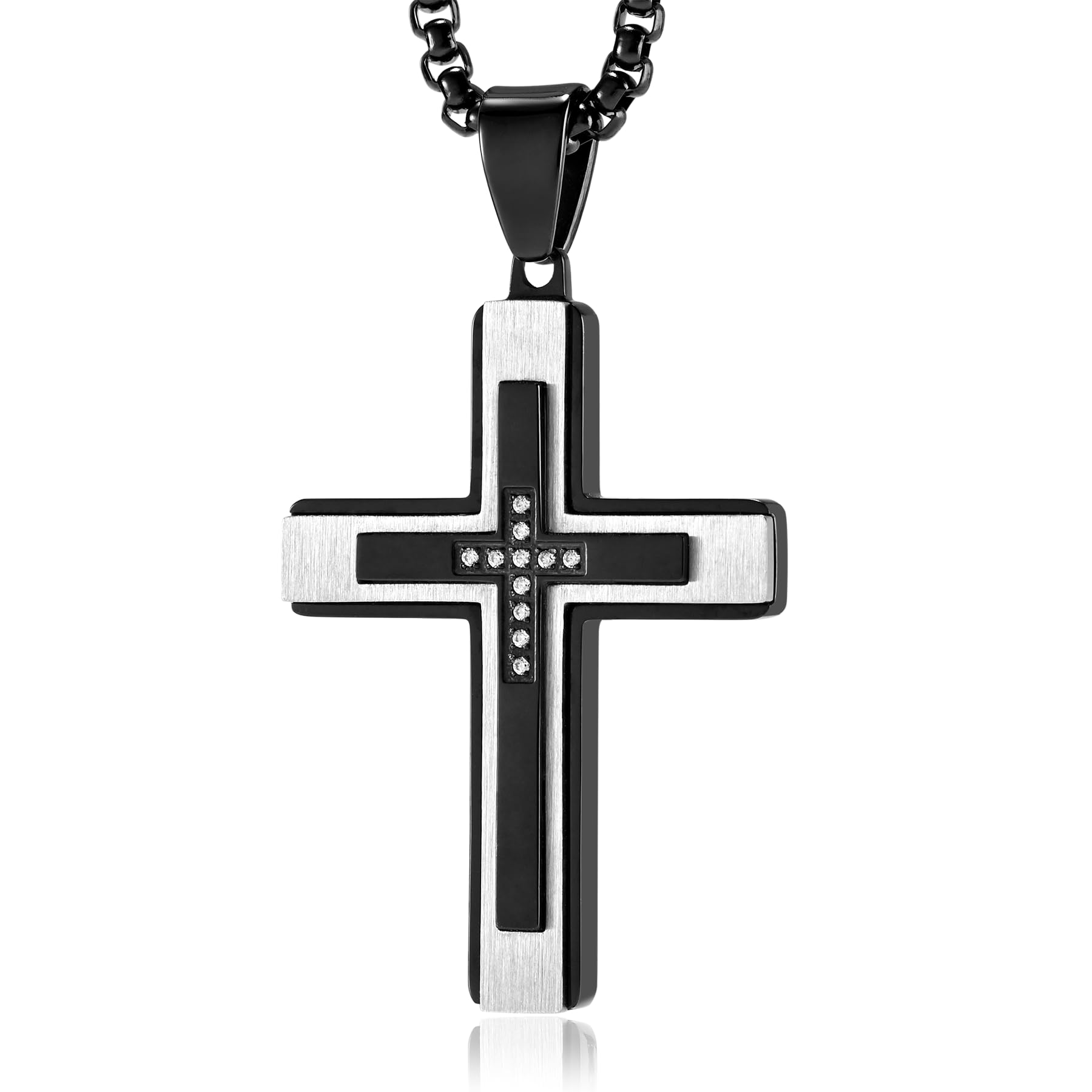 MOOSKI Cross Necklace for Men,Silver Gold Black Mens Cross Necklaces with Cross Chain and 316 Stainless Steel Cross Pendant Jewelry Gifts,Rolo Chain