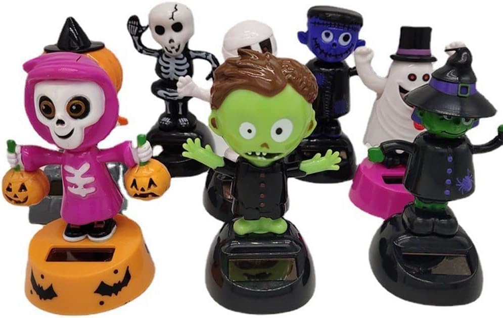 White Solar Dancing Toys Halloween Skeleton Mummy Dancing Figure Toy Doll Car Dashboard Decorations Horror Ornaments Halloween Party Supplies Favors Solar Power Kits