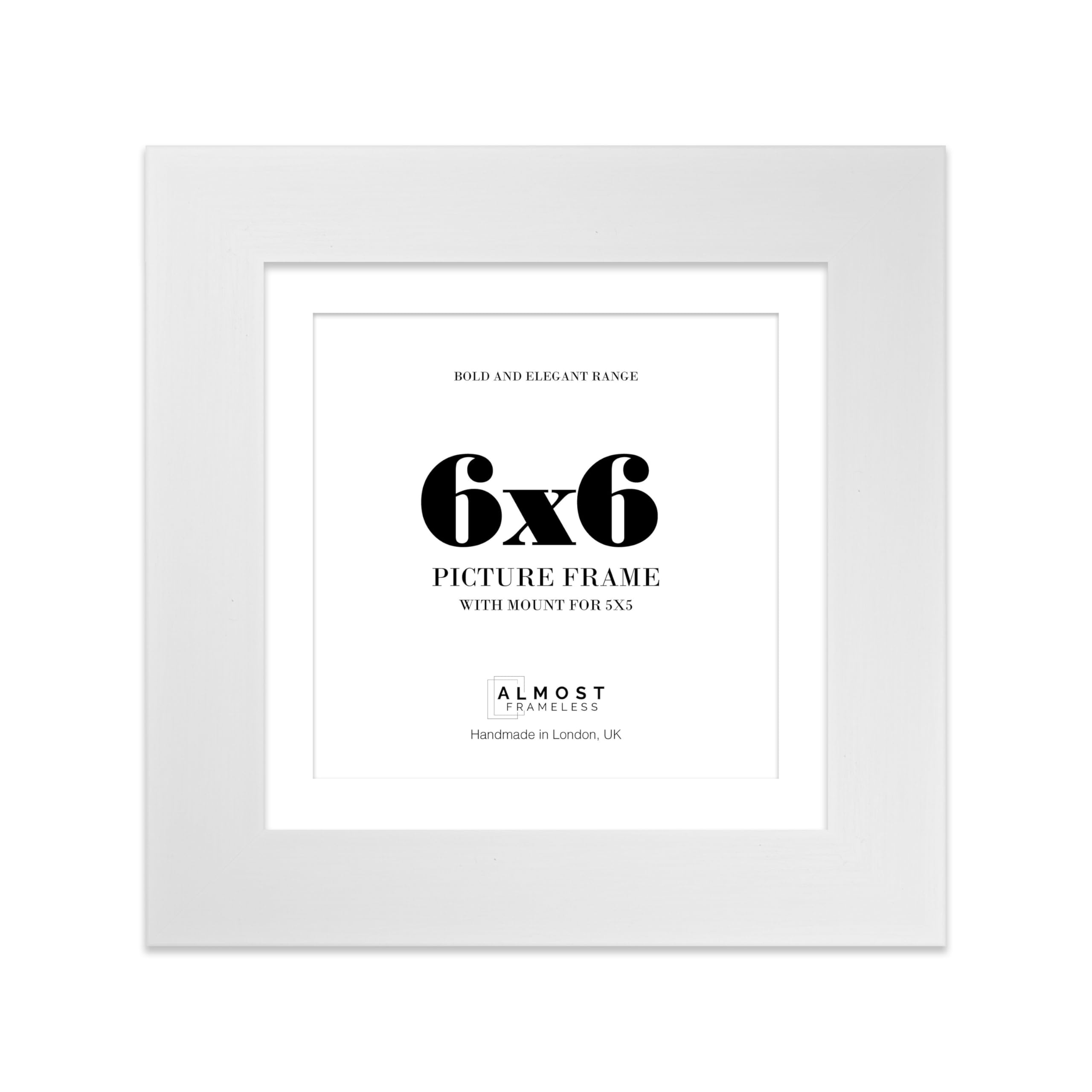 6x6 White Square Frame With Mount for 5x5 Pictures 28mm Edge Frame Display with Wall Hooks and Kickstand, 1 Pack