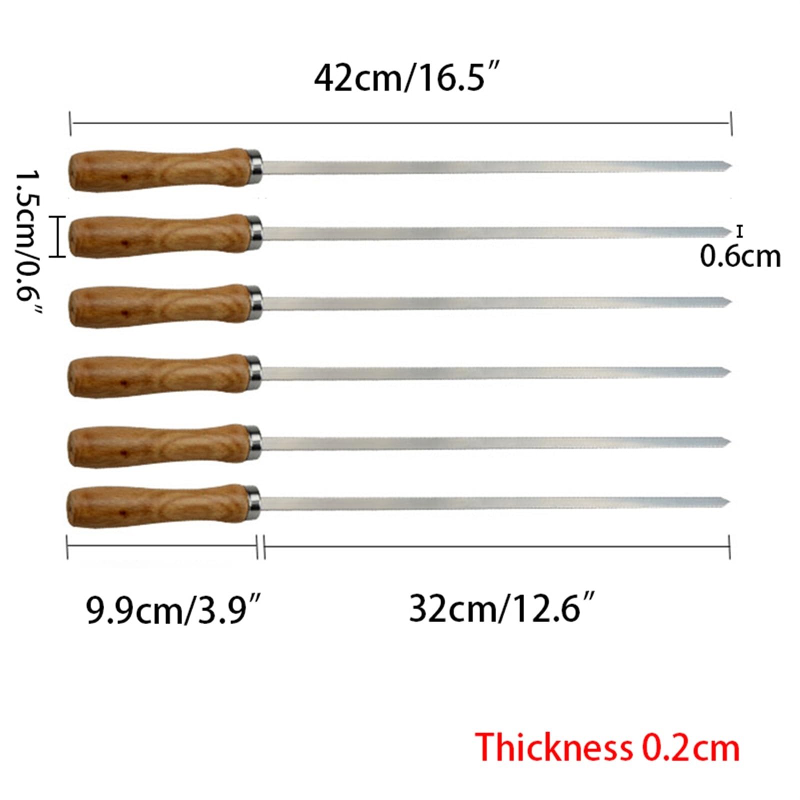45cm flache Edelstahl Grillspieße mit Holzgriff für Schaschlik(12 Pieces)