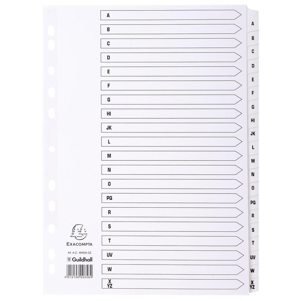 ExacomptaMylar Printed Indices, A4, 20 Part (A-Z) - WhiteThe Forest Stewardship Council