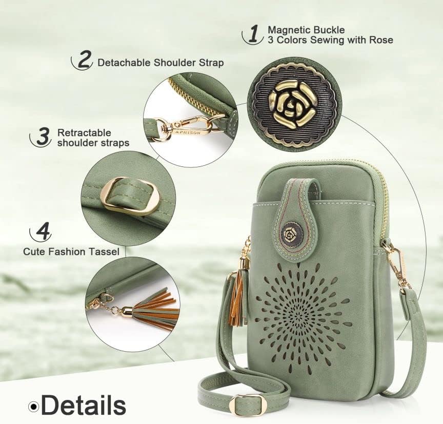 APHISON Small Crossbody Bags for Women, Lightweight Vegan Leather Cell Phone Purse, Cute Purses with Tassels - Image 4