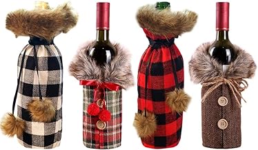 Couvertures de Bouteille de Vin de Noël,4 PiècesCouverture Bouteille de Vin de Noël,Sac Bouteille de Vin Noël bouteille de vin réutilisable sacs-cadeaux de vin pour la décoration de fête de Noël