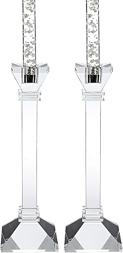 HomeRoots 375914 Hand Crafted Crystal Classic Candle Holders, Pair