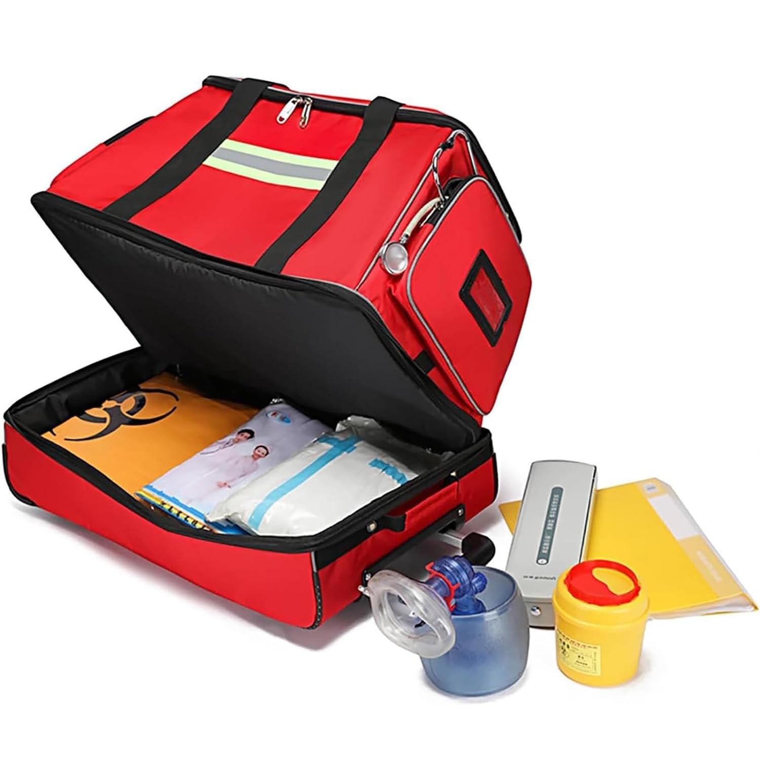 Bolsa de Primeros Auxilios de Emergencia, Bolsa de Primeros Auxilios portátil, Mochila de Alta Capacidad, Bolsa médica con Ruedas y Carrito Impermeable, Color Naranja
