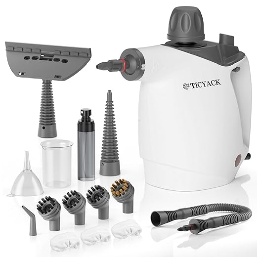 Handheld Steam Cleaner, Steam Cleaner with 16 PCS Accessory & Safety Lock, 500ML Large Capacity Natural Surface Steam for Cleaning, Multipurpose Steamer for Home, Car, Bathroom, Grease (White)
