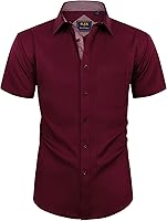 Vista 169 de Alimens & Gentle - Camisas de vestir con bolsillo y manga corta, de color liso y sin arrugas, estilo casual con botones, para hombres