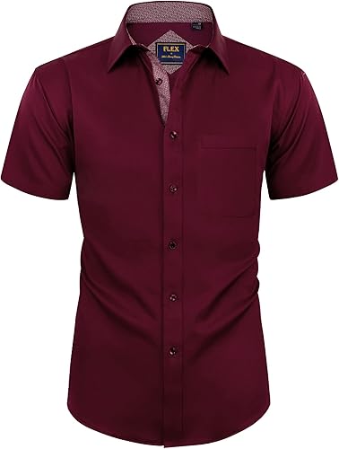 Miniatura 169 de Alimens & Gentle - Camisas de vestir con bolsillo y manga corta, de color liso y sin arrugas, estilo casual con botones, para hombres