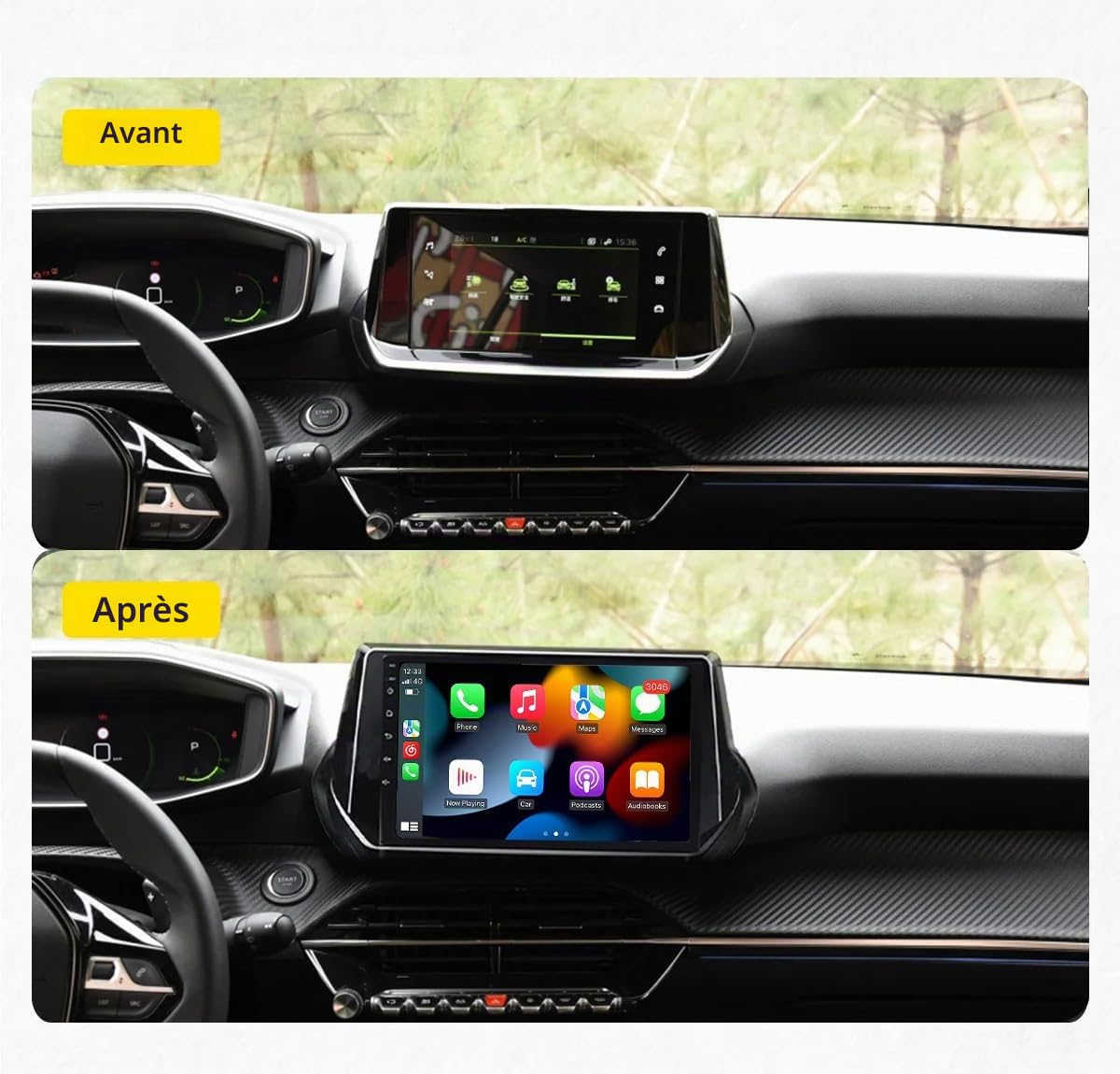 RoverOne Autoradio CarPlay pour Peugeot 2008 208 2019 2020 2021 2022 Android Auto Écran Tactile Bluetooth WiFi Radio Player
