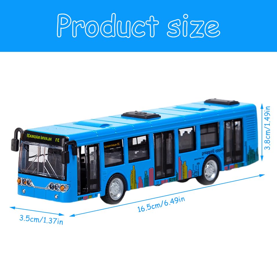 HFFJJLTU Bus Toy Car, Bus Toy, Alloy Diecast Pull Back Bus Toy Vehicles, 1:70 Scale Pull-Back Bus, Metal Cars Model,Bus Toy Car Model Pull Back City Bus Kids Gifts (Blue) - Image 2