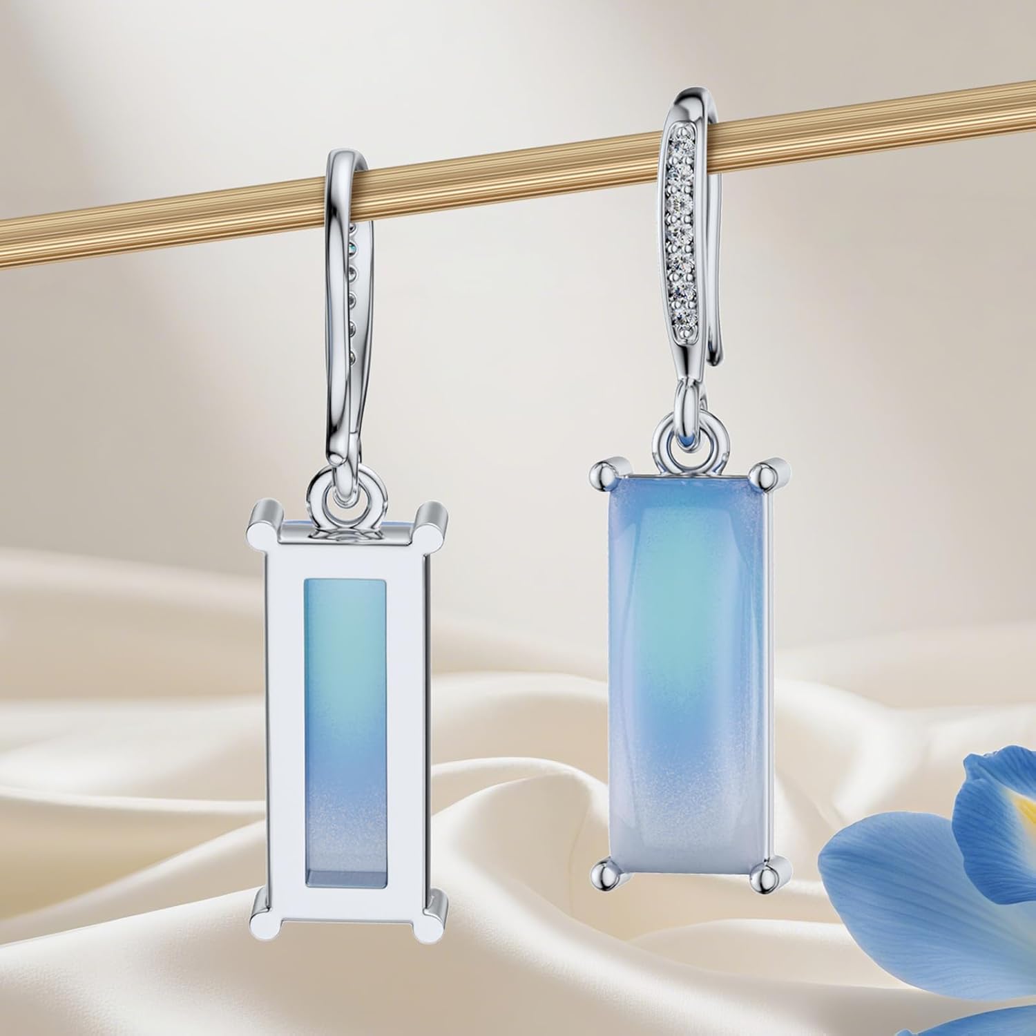 Moonstone Dangle Drop Earrings 925 Sterling Silver Rectangle Moonstone Earrings for Women Jewelry Gifts for Her Birthday Christmas - Image 4