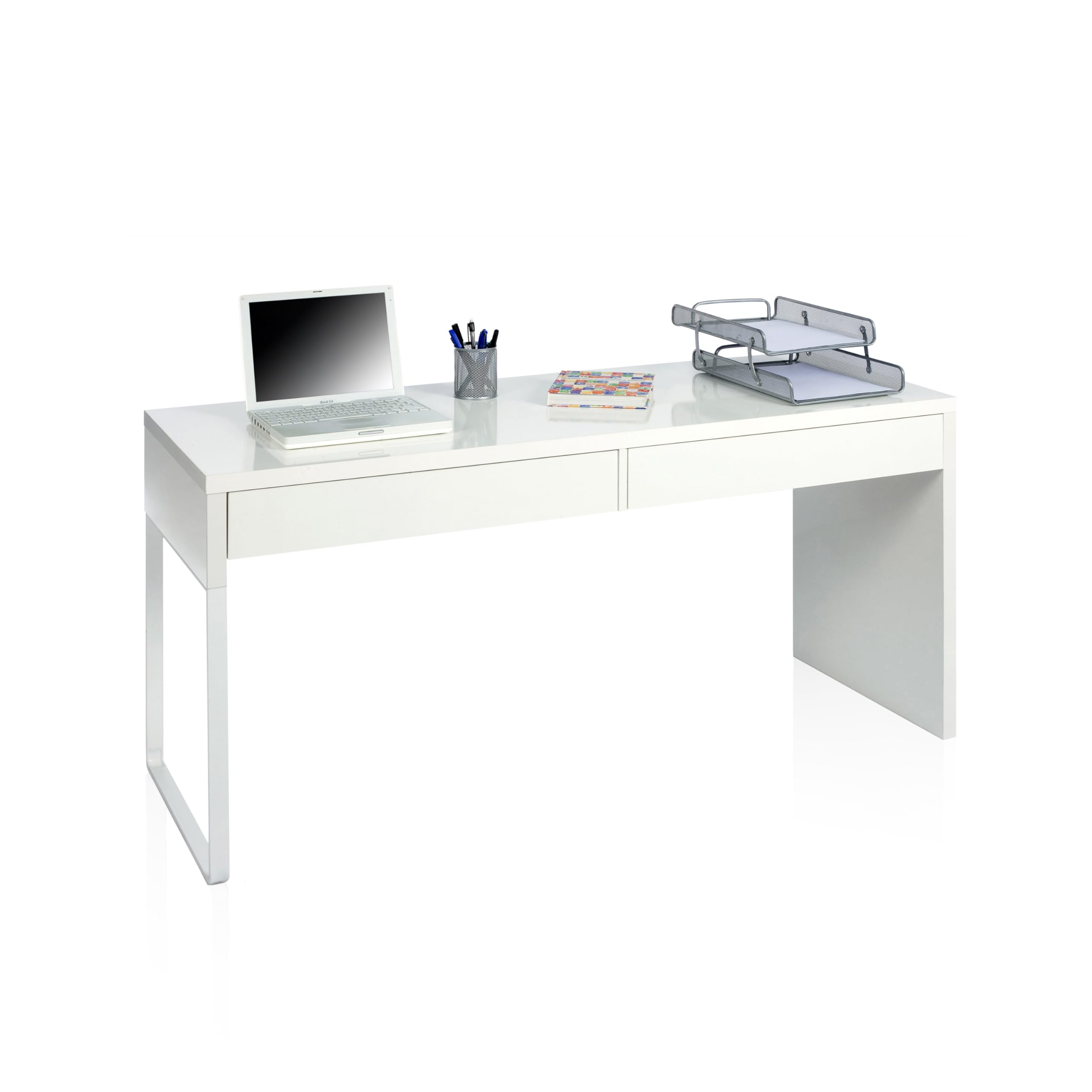 duehome | Escritorio con 2 Cajones, Mesa de Despacho, Mesa de Oficina, Modelo Roxy, Color Blanco Artik, Medidas: 138 cm (Ancho) x 50 cm (Fondo) x 75 cm (Alto)