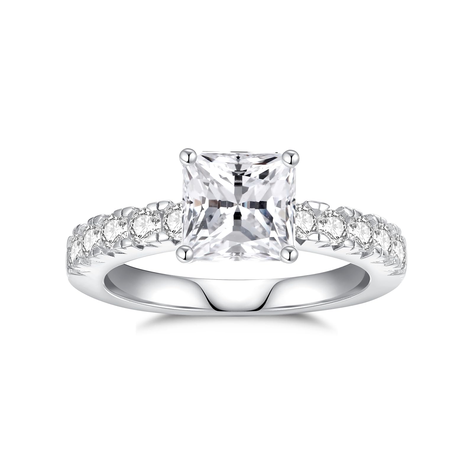 VYVAO Moissanite Rings for Women Emerald Cut D Color VVS1 Lab Created Diamond Promise Ring S925 Sterling Silver with 18K White Gold Plated Women's