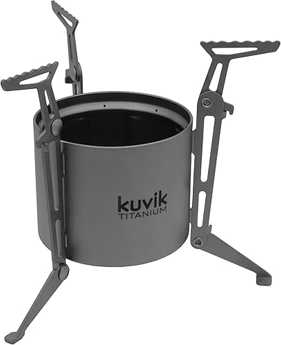 Kuvik Estufa de alcohol con sifón de titanio con patas plegables, estufa ultraligera y compacta para mochileros, campamento y supervivencia