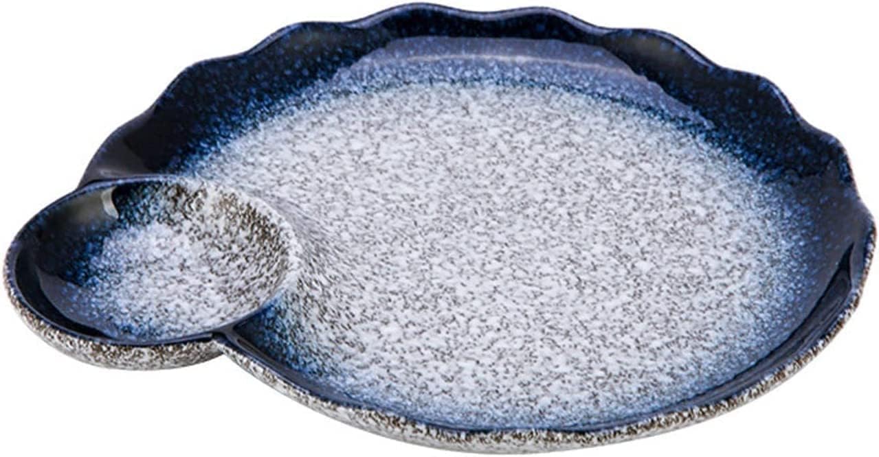 Dumpling plate with sauce dish,Fries Dish,9.5inch Ceramic Japan Chip and Dip Bowls, Dip and Chips Serving Dish, Chip Dip Serving Platter, Fits Sushi, Dumpling, Snack-Dark Blue (Color : Aquamarine) (
