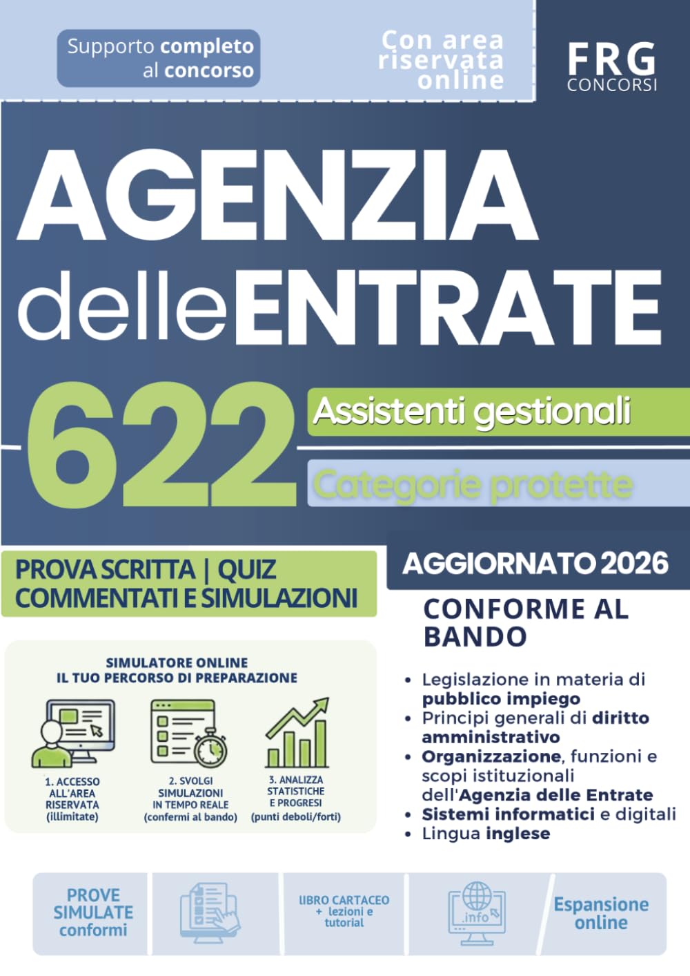 Concorso 622 Assistenti Gestionali Agenzia delle Entrate 2026: Categorie Protette L. 68/1999Manuale, Quiz Commentati e Simulatore con quiz ispirati ai concorsi precedenti - Aggiornato