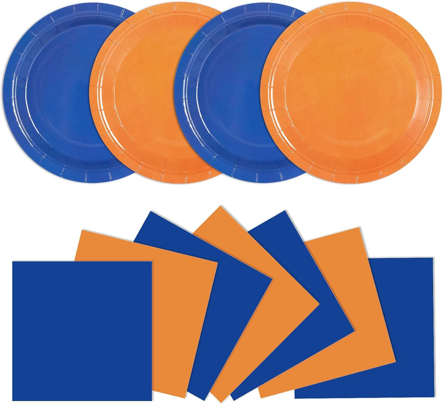 48Pcs Orange and Blue Paper Plates and Napkins Blue and Orange Party Decorations Dart War Birthday Party Supplies Colorful Disposable Tableware for Baby Shower Birthday Boys Girls Graduation Serves 24