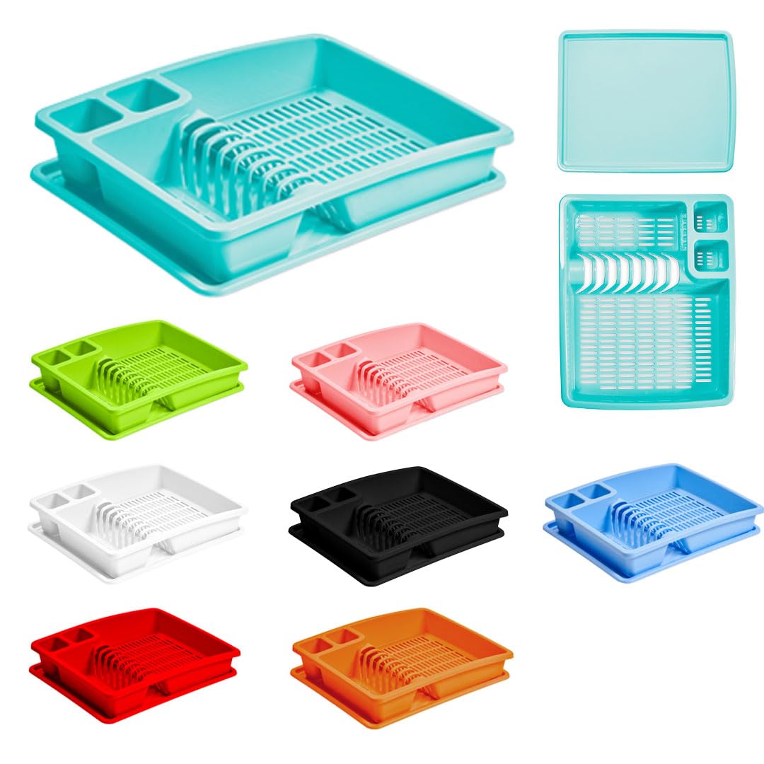 ECO Large Plastic Dish Drainer Rack with Drip Tray | Heavy Duty Sturdy Dish Rack for Kitchen Countertop | Turquoise Dish Drainer for Efficient Kitchen Organization & Cutlery Placement (Turquoise)