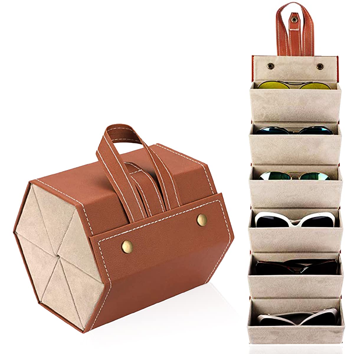 NCSunglasses Storage Organizer Case, 6-Slot- Brown