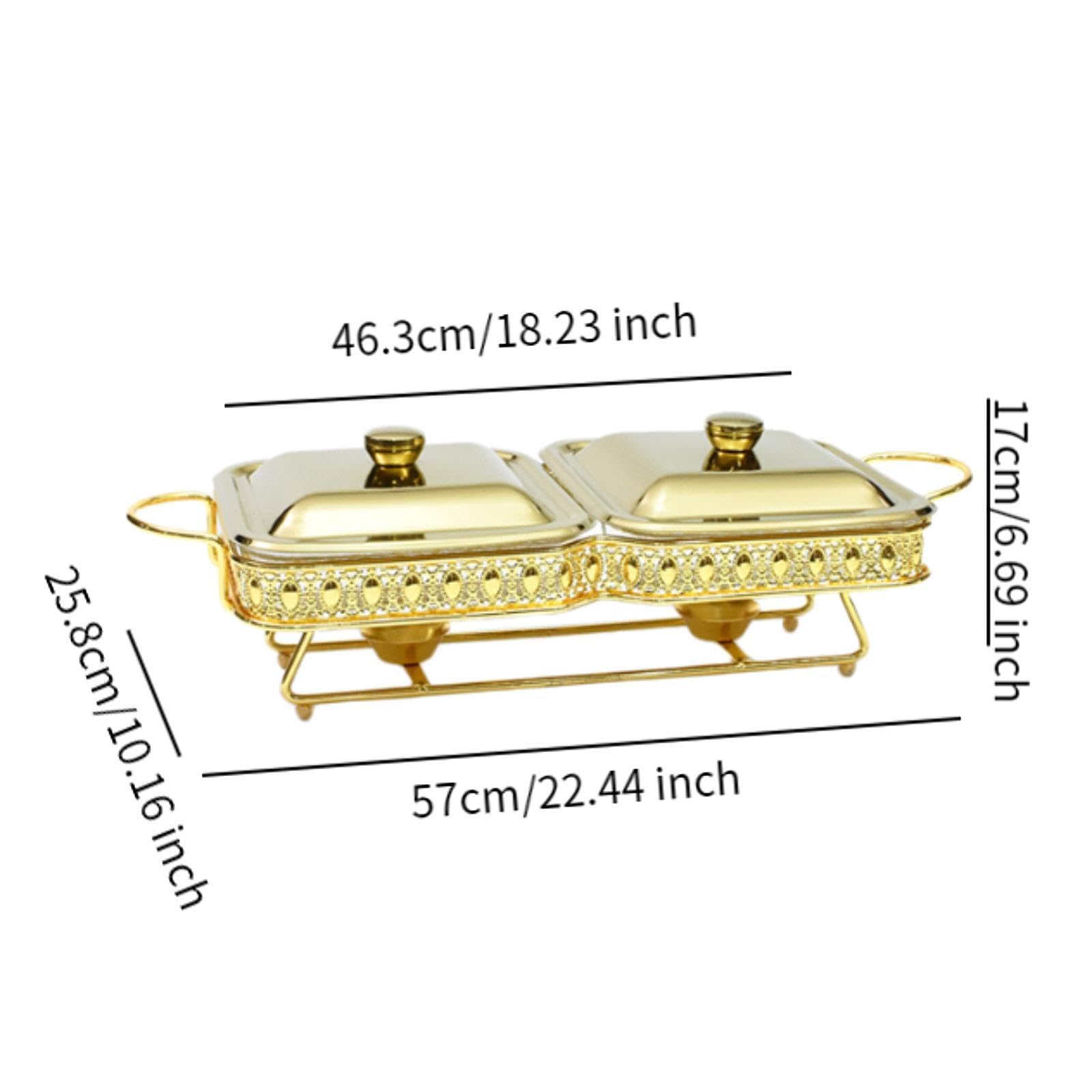 Chafing Dish con Estructura Portátil de Acero Inoxidable Bandeja Calefactora para Buffet Tapa de Transporte Adecuado para Soc, Oro, Individual