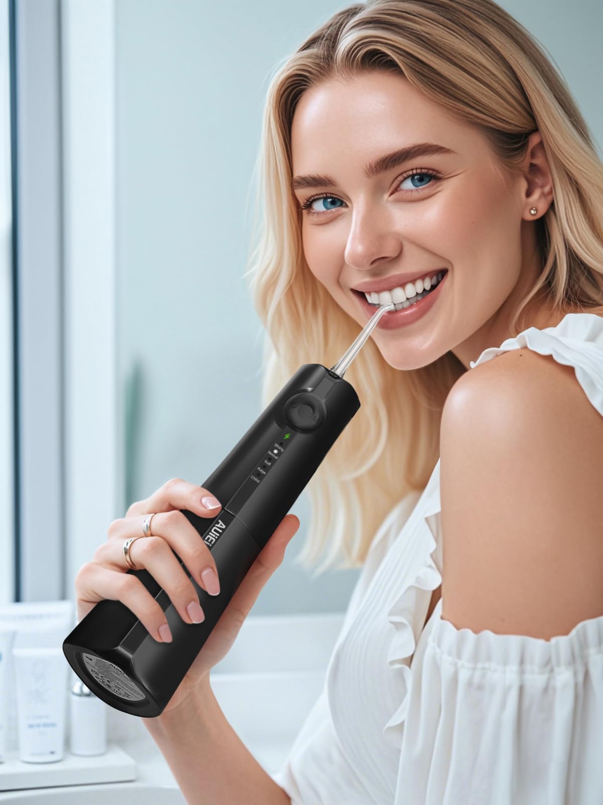 AUIEI Pick de hilo dental de agua para dientes y aparatos ortopédicos, 300 ml de hilo dental inalámbrico Power con 8 puntas de chorro, irrigador bucal 5 modos de uso, impermeable IPX7, portátil para