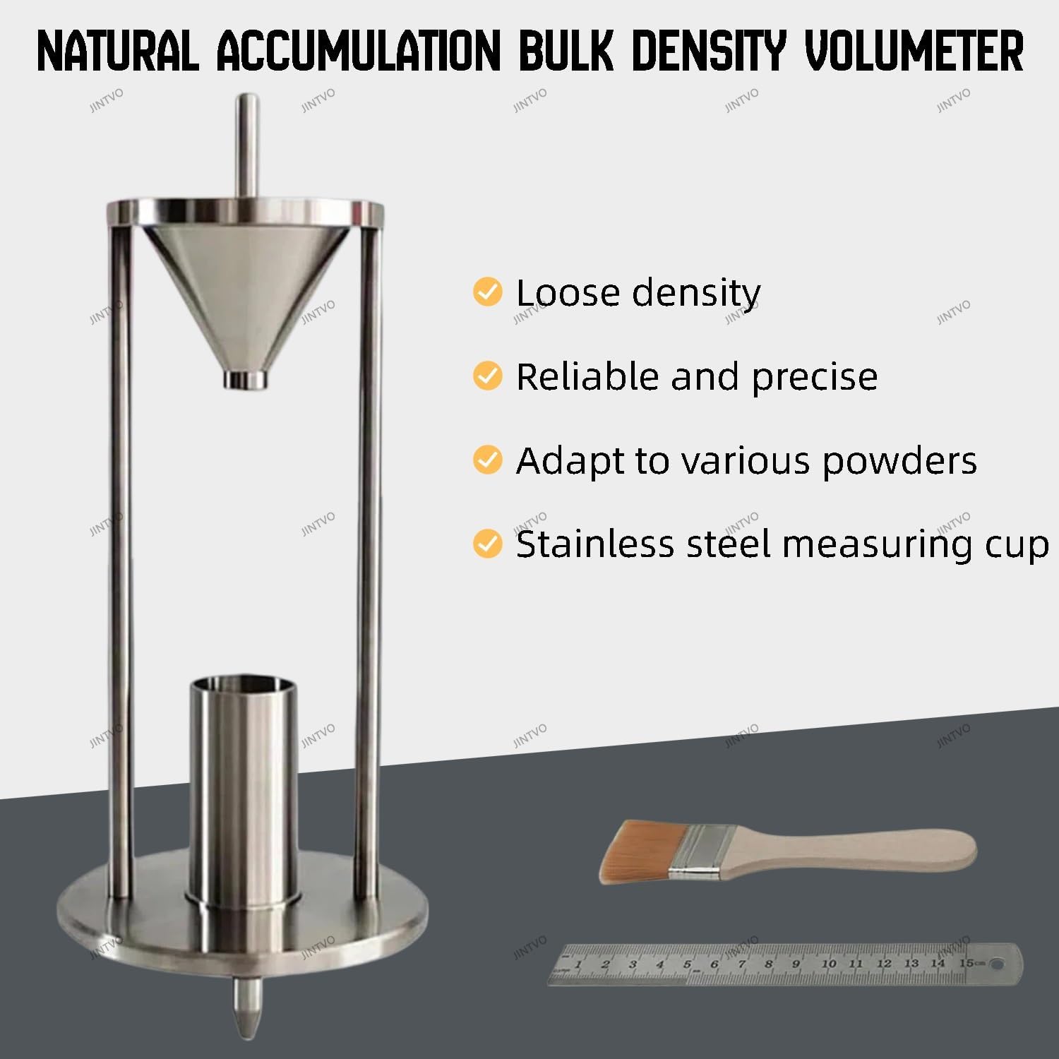 Aparato de medición de densidad a granel, medidor de flujo de polvo con salida de 12,7 mm, cono de 60°, taza de 100 ml, diámetro interior de 39 mm para análisis de flujo