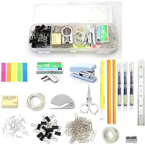 136 Pcs Portable Office Supplies Set with Desk Organizer - Kit Includes Pens, Markers, Scissors, Paper Clips, Eraser, Ruler