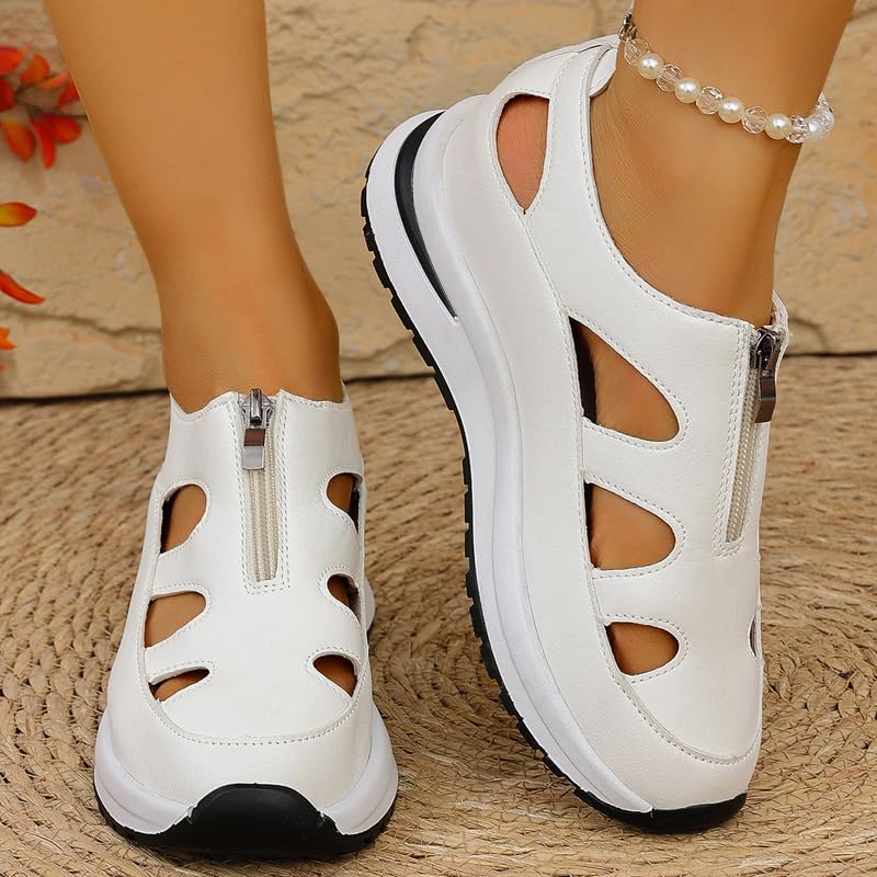 Bomre Orthopedic Slip on Shoes Women,Women's Front Zipper Soft Bottom Wedge Sandals,Closed Toe Comfortable Casual Stylish Roman Sneakers4