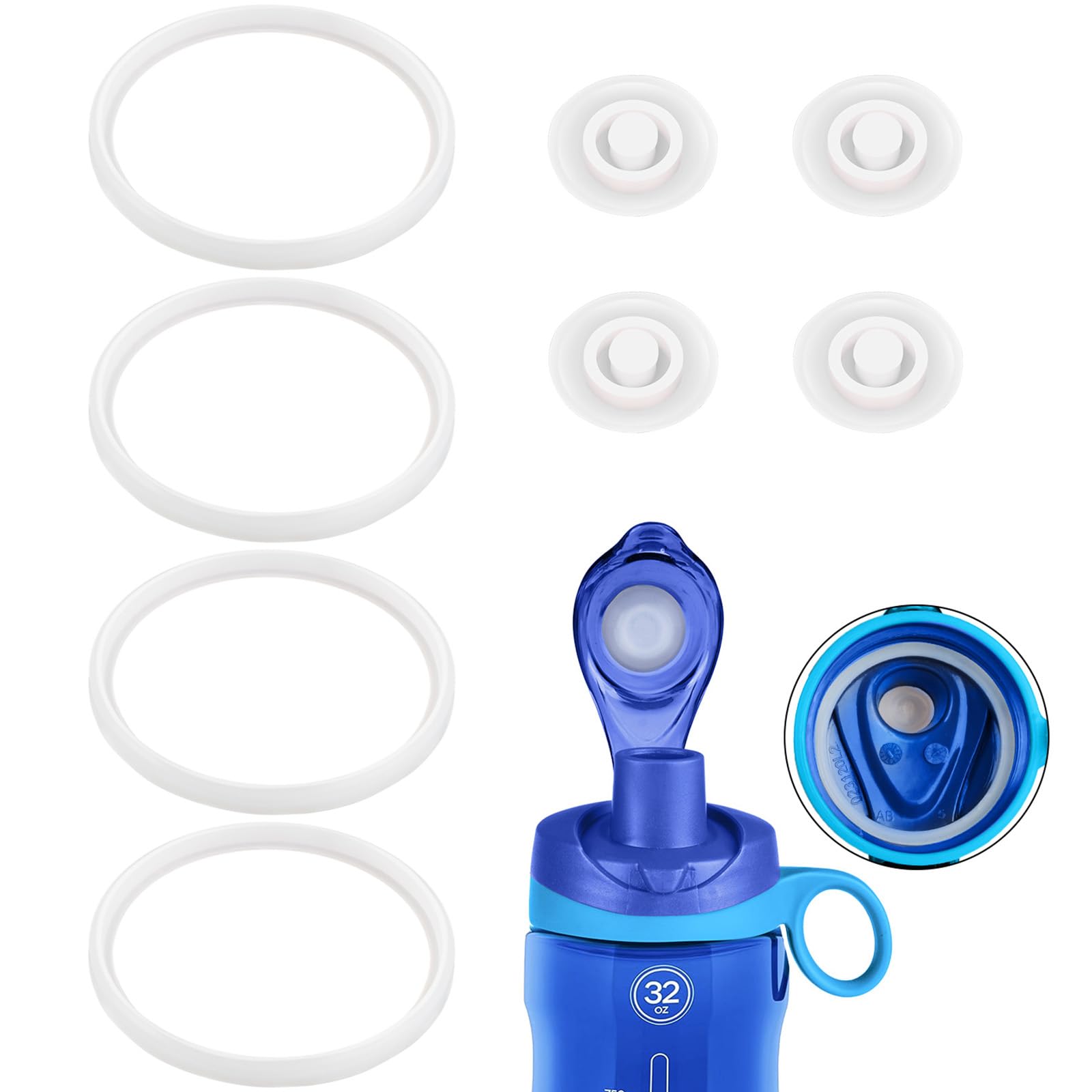 gocola Replacement Gasket Set Compatible with Pogo 32oz and 40oz Water Bottles, Leak-Proof Silicone Seals, White