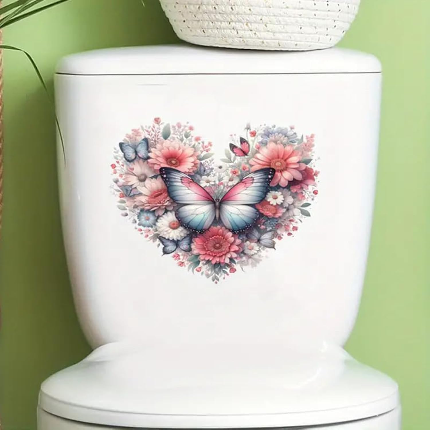 Kbatuo Transparent Love Butterfly Flower Toilet Cover Sticker Decals,Flower Leaf Bird Waterproof Toilet Lid Tank Seat Decals Cistern Self-Adhesive Bathroom Wall Sticker