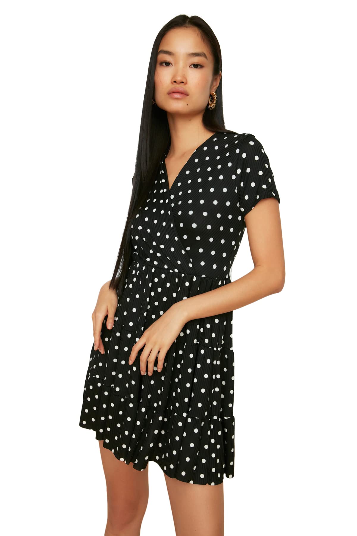 Trendyol Women's Mini Skater Regular Fit Knit Dress, Multicolored, S, 95% Polyester 5% Spandex