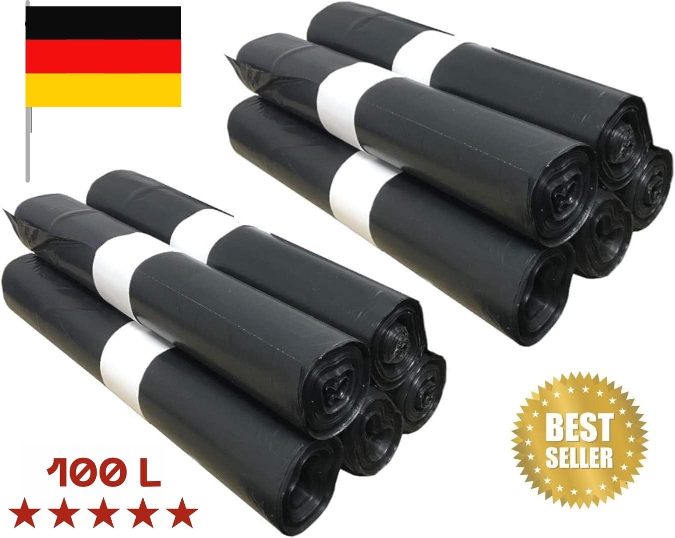 100 Bolsas de basura 100L ultra resistentes | Anticorte, impermeables, para residuos pesados | Fabricación europea | Polietileno reciclado