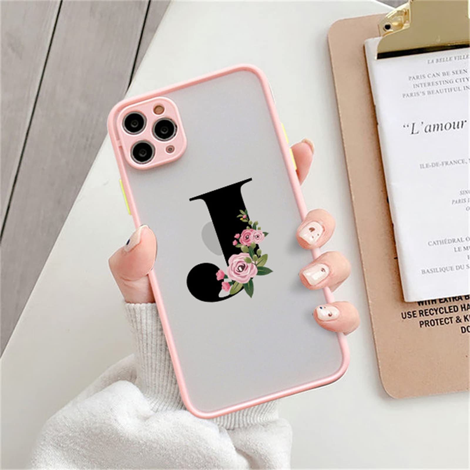 Amazon.co.jp: レトロなピンクの花頭文字 AZ 電話ケース For iphone 13