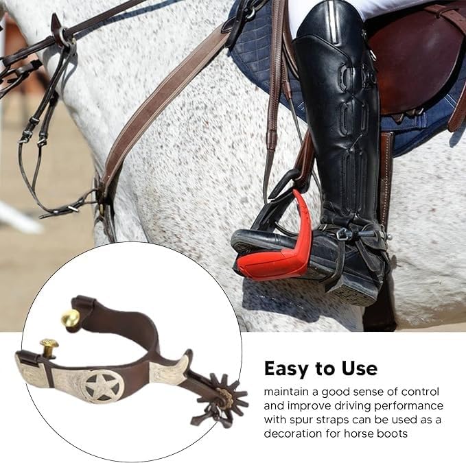 Horse Spurs Pair with Leather Spurs Belt, Antique Brass Western Style Spurs for Men and Women, Hand Carved Silver Spurs for Horseback Riding, Equestrian Competition MP04