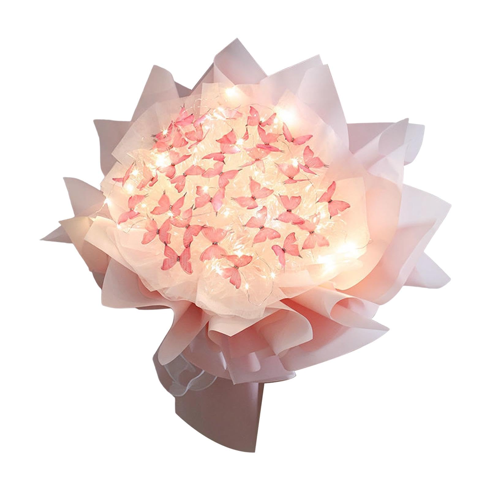 Oshhni Bouquet di Farfalle Bouquet Realizzazione di Materiali con Carta da Regalo Regalo di Nozze Decorativo Pacchetto di Materiali Fai-da-Te Bouquet di, Rosa 52 Farfalla
