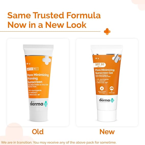 The Derma Co Pore Minimizing Priming Sunscreen with SPF 50 & PA+++ | Reduces Pore Size & Excess Oil | 2-in-1 Primer with SPF | Matte Finish with No White Cast | 1.76 Oz/50g