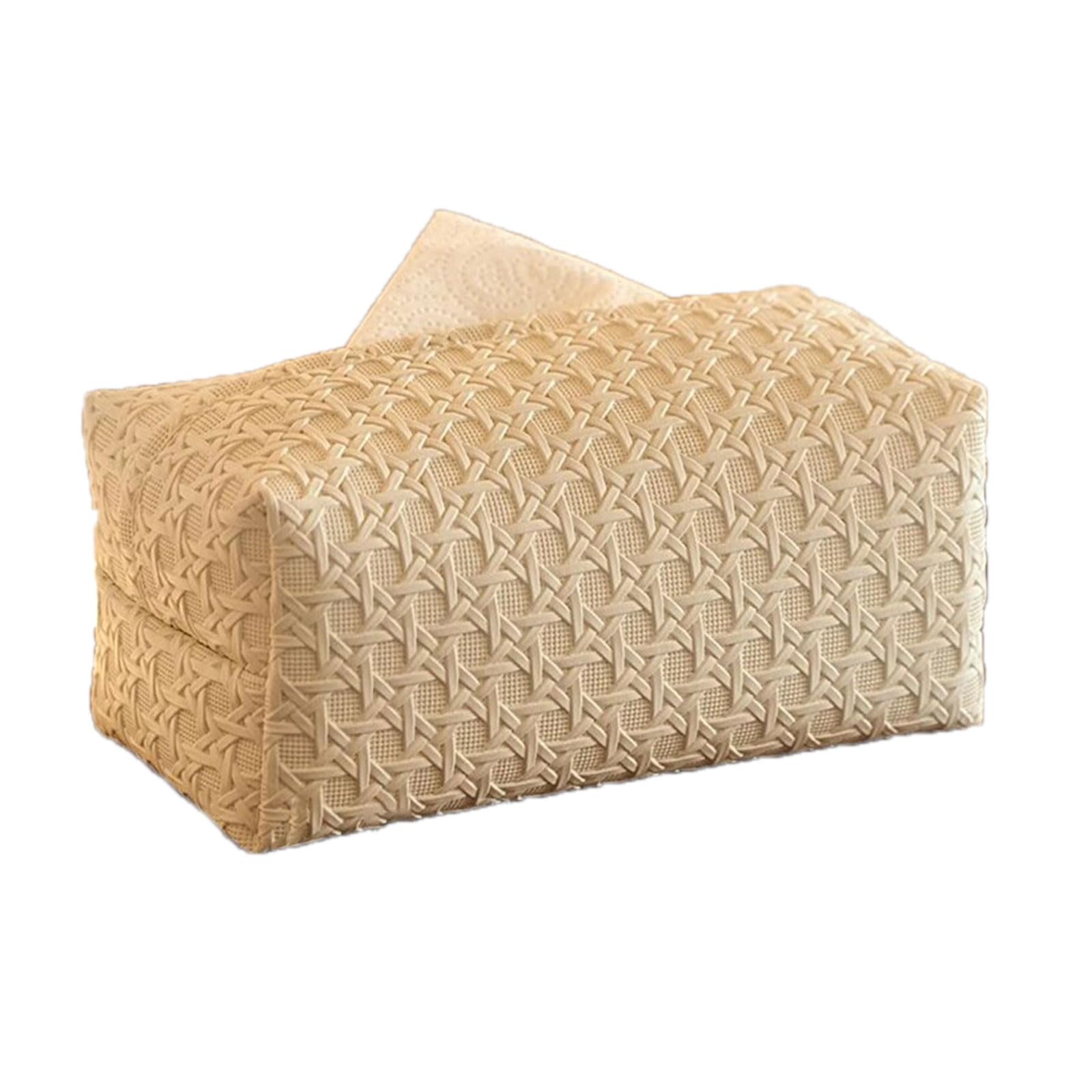 Multipurpose PU Leather Tissue Box Cover Rattan Weave Waterproof Easy Cleaning for Household Automotive Use Tissue Box Holder