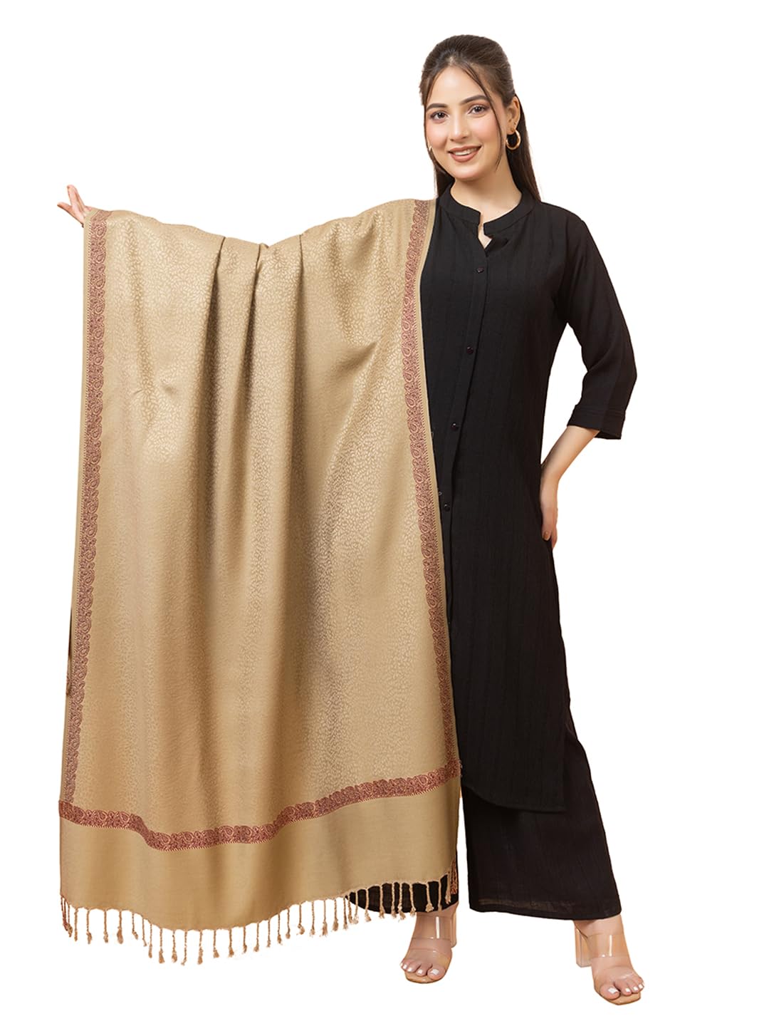 Women’s Embroidered Shawl for Women | Traditional Ethnic Stole with Decorative Border & Tassels | Stylish Winter Dupatta for Kurti, Salwar Suit & Ethnic Wear, Size - 200 x 100 cm-image-42