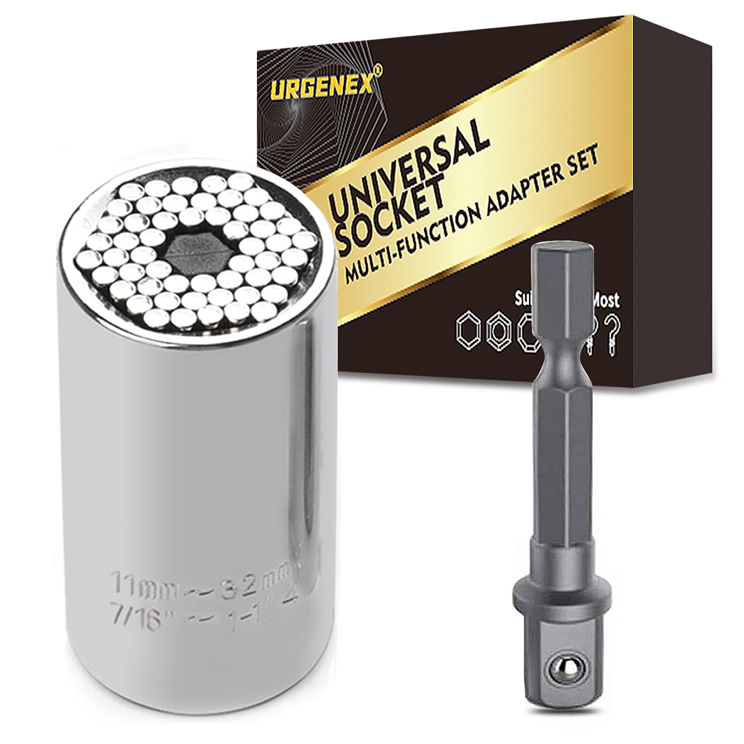 URGENEX Universal Socket Gifts for Men 11-32mm Super Socket Unscrew Any Bolt Universal Socket Grip Tool Sets with Power Drill Adapter Best Gift for Dad Wrench Tool Kit Gift for Christmas & Birthday