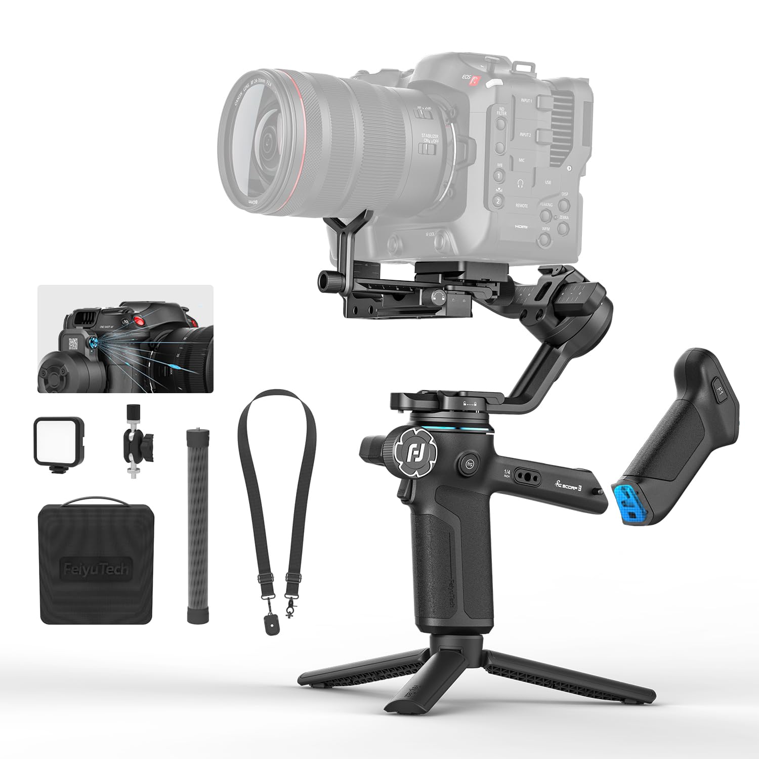 Feiyu SCORP 3 Kit Gimbal Stabilizer for DSLR and Mirrorless Camera,Built-in AI Tracker,Detachable Remote Handle,for Canon/Sony/Nikon/Fujifilm,7.72lbs