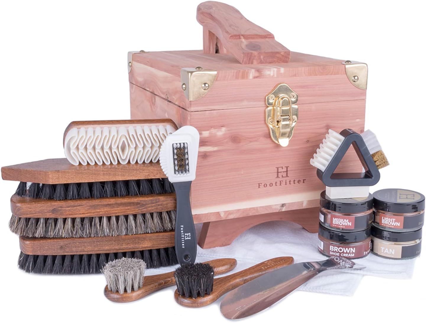 FootFitterGrand Cedar Shoe Shine Valet Set, All In One Premium Shoe Care Kit with Cedar Shoe Valet Storage Box