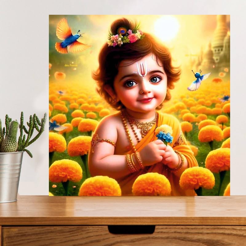 Image of British Terminal Cute little Bal Gopal Baby God Krishna| Kanha Ji | Laddu Lord Makhan Chor Painting Religious Poster for Pregnant Women for wall (matt thin vinyl,sticker,multicolor,unframed)| bj187