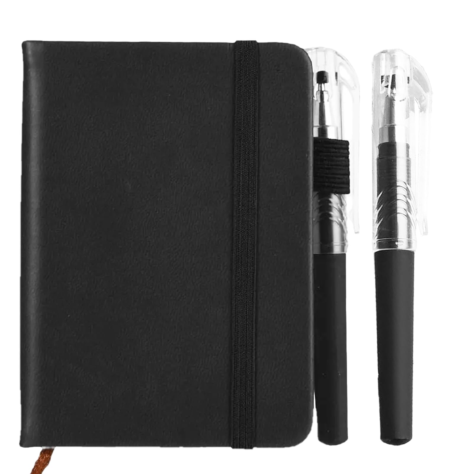 Pocket Notebook with 2PCS Pen, Small Black Notepad A7, Mini Note Book for Work Portable Notepad Journal (100 Sheets)
