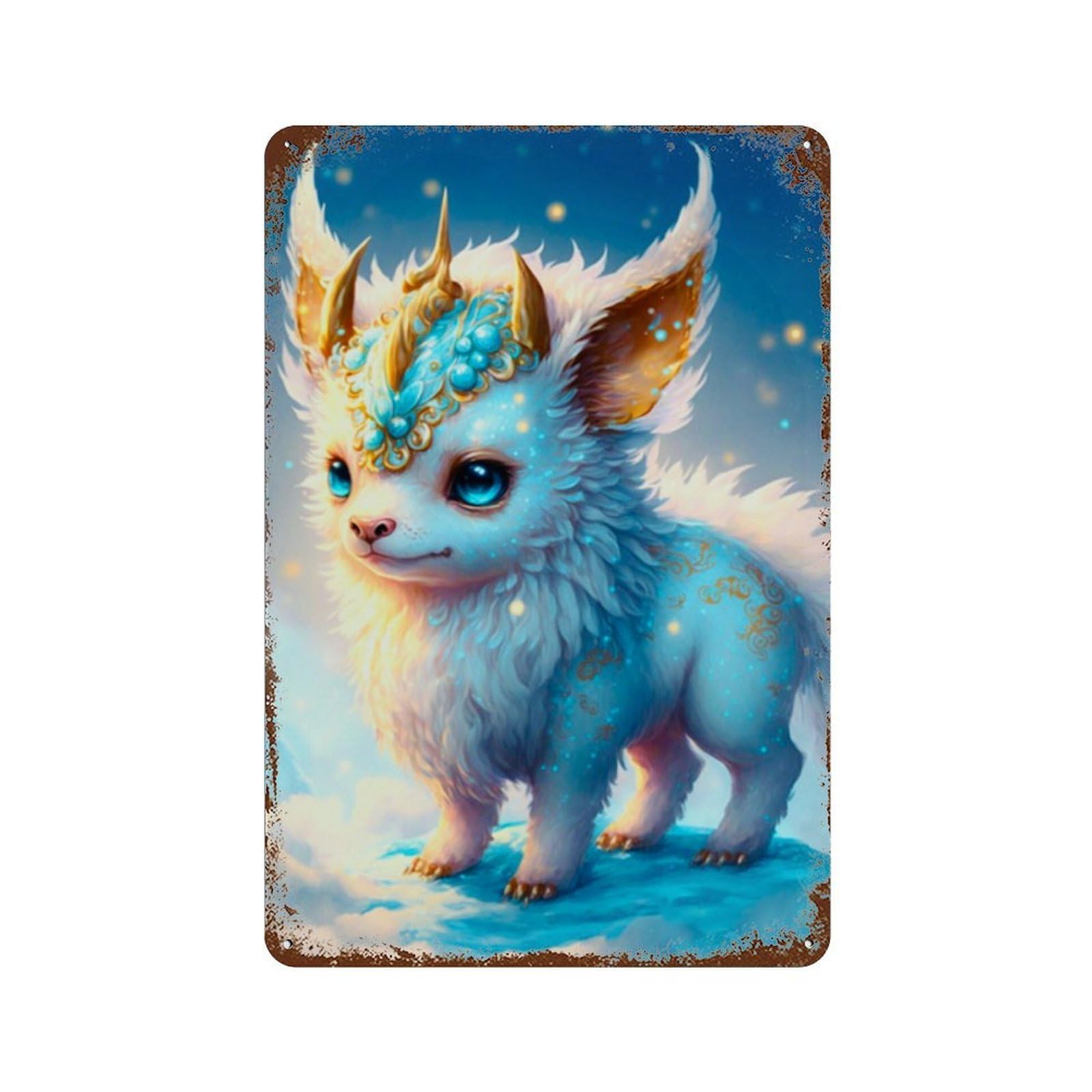 Decorative Tin Sign with Magical Fantasy Creature Art Print -5 Design 11.8"x7.9", for Farmhouse, Kitchen And Entryway Decor, Old School Wall Decor